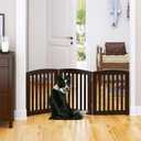 PAWLAND Wooden Freestanding Foldable Pet Gate for Dogs, 24 inch 3 Panels Step Over Fence, Dog Gate for The House, Doorway, Stairs, Extra Wide (Espresso, 24" Height-3 Panels)