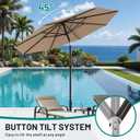 AreShark 9FT Patio Umbrella with Solar Lights, 32 Lighted Pool Umbrella w/Tilt and Crank, Outdoor Market Solar Umbrellas for Garden, Deck, Backyard, Pool and Beach, Beige