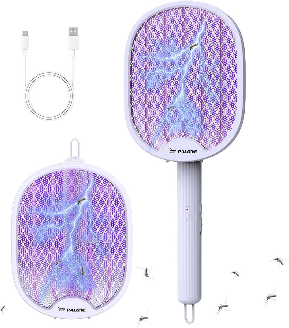 Electric Fly Swatter PALONE 2025 Upgraded, Foldable Electric Bug Zapper Racket, USB Rechargeable Mosquito Swatter, Larger Surface Mosquito Insect Killer, Fly Zapper for Indoor Outdoor 1 Pack