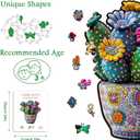 Colorful Cactus Wooden Puzzles for Adults, PICKFORU Flower Vase Wood Jigsaw Puzzle,Vintage Succulents Plant Unique Shapes Puzzles as Art Decor