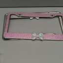 2 Pack Bling Rhinestone License Plate Frames for Women, Cute Diamond Car License Frame with Bow(Pink)