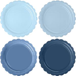 WNINK 48 Pcs Blue Paper Plates Gradient Blue Party Plates 7Disposable Scalloped Dessert Plates for Birthday Wedding Bridal Engagement Baby Shower Party Supplies Dessert Tableware