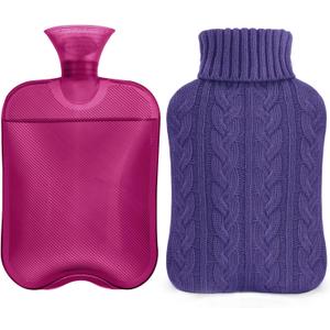 samply Hot Water Bottle with Knitted Cover, 2L Hot Water Bag for Hot and Cold Compress, Hand Feet Warmer, Ideal for Menstrual Cramps, Neck and Shoulder Pain Relief, Purple