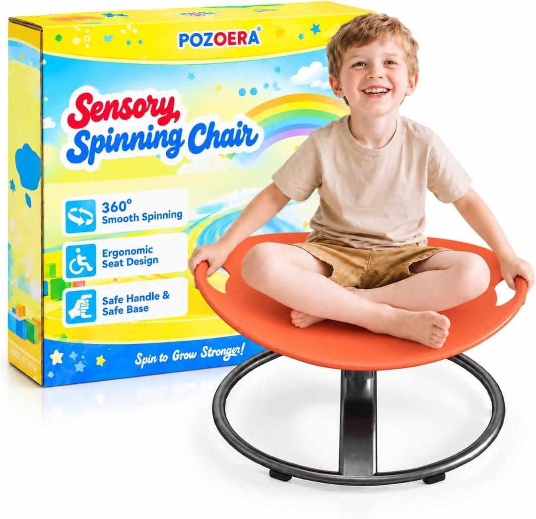 pozoera Sensory Spinning Chair for Autistic Kids with Safety Handle Grips | Small Size for kids 3-6, Non-Slip Base, 220lb Capacity,Heavy-Duty Metal Frame, Sensory Toy for Autism, Birthday Gift