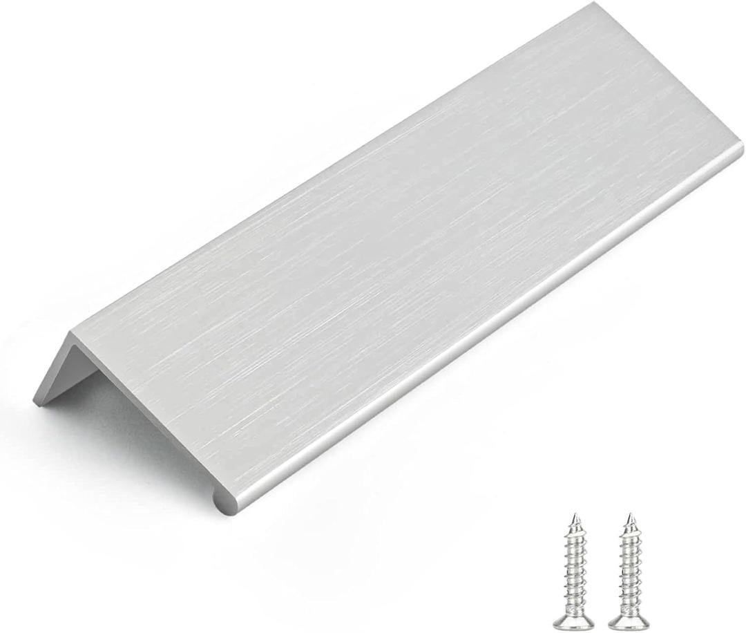 Rergy 4 Pack Edge Pulls Brushed Nickel Finger Pulls, Brushed Nickel Hardware Cabinet Edge Pull, 5in Cabinet Finger Pulls LS7030SNB128 (Hole Center: 5in(128mm))