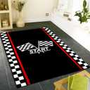 Racing Car Kids Play Rugs, 3x4ft, Race Track Checkerboard Flag Rug for Living Room, Non-Shedding Easy Clean Pet Friendly Carpet, Cozy Low Pile No Crease Carpets for Bedroom Bedside