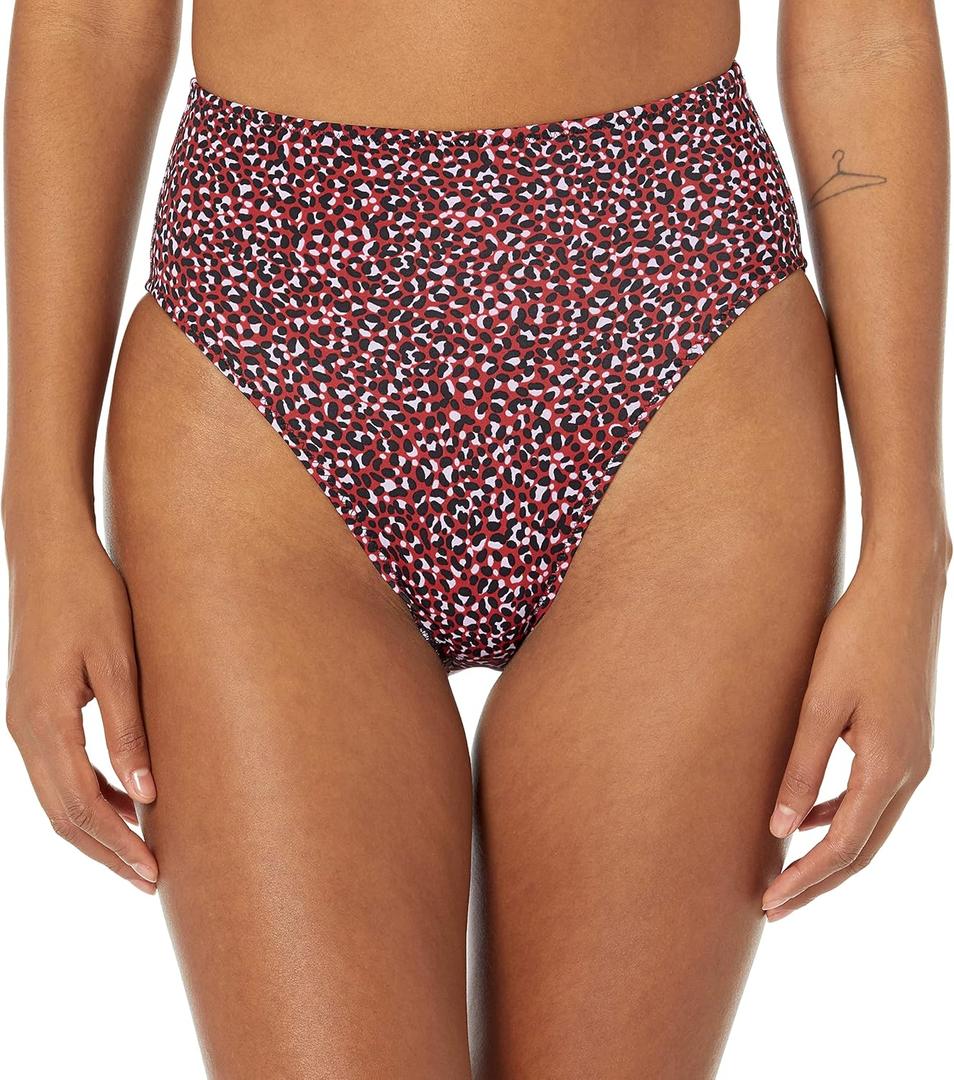 Amazon Essentials Women's High Waist High Leg Bikini Bottom (Brick Red Leopard)