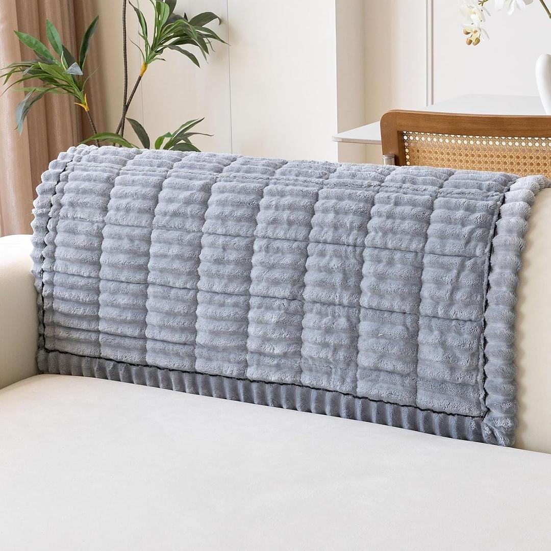 Faux Fur Sofa Arm Covers 2 Pack, Non-Slip Soft Fluffy Armrest Protectors for Couches,New Year Pet Friendly Furniture Covers, Slipcovers for Sectional Living Room(A Gray 2 PCS,24x36 in(60x90 cm))