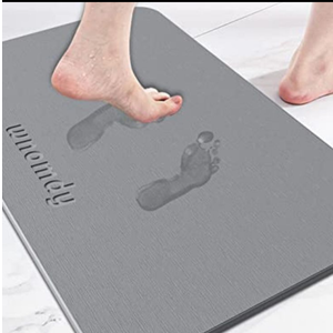 WNOMDY Bath Stone Mats Diatomaceous Earth Bath Mat Fast Water Drying Super Absorbent Diatomite Mat with Non-Slip for Bathroom Shower Floor,Kitchen Absorbent Pad,15.35x23.62inch,Light Grey,Hard 1-Pack