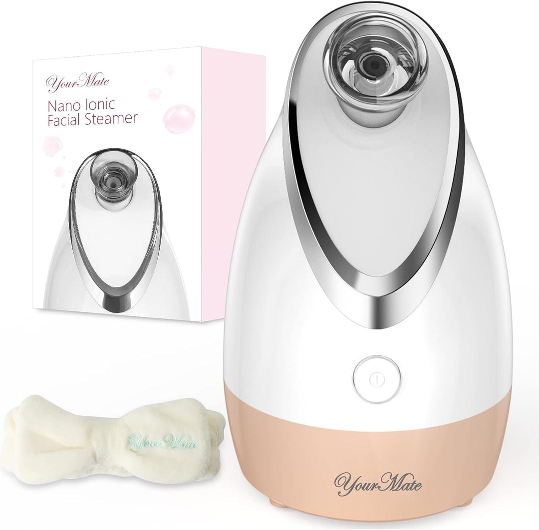 YourMate Facial Steamer Nano Ionic Face Steamer, Adjustable Nozzle with Aromatherapy Warm Mist for Sinuses Moisturizing Unclogs Pores, Facial Vaporizador (Champagne)