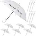 6 Pcs Frosted White Rain Umbrella Love Is in the Air Translucent Wedding Windproof Cute Umbrella with J Hook Handle for Bride Groom Wedding Party Prom Bridal Shower Gift Decor