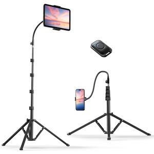 Weilisi Heavy Duty Tablet Tripod Stand 82 Tall, Floor Stand with Remote and Adjustable Gooseneck for Watching/Stream/Recording, Tripod for iPad Pro 12.9/Kindle/iPhone, and All 4.5-13 Tablet/Phone