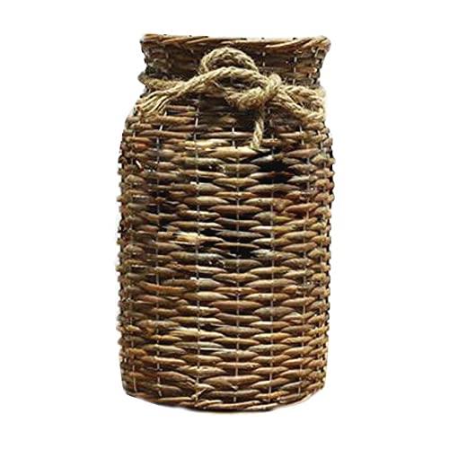 POPGRAT Wicker Vase for Decor, 12'' Wood Basket Vases Brown Rustic Farmhouse Country Style Flower Holder for Living Room Pampas Grass, Dried Branches, Table Centerpieces 