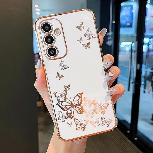 ZTOFERA Magnetic Case for Samsung Galaxy S24, Compatible with Wireless Charger Duo, Elegant Butterfly for Lovely Cute Girls & Women, Soft Plating Full Cover Camera Lens for Samsung S24 Case-White