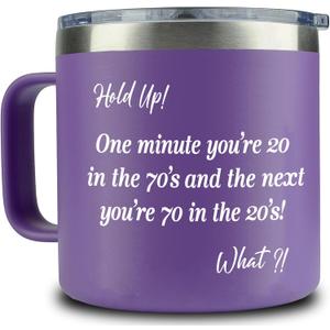 WECACYD 70th Birthday Gifts for Women - Funny 70 Year Old Birthday Gift Ideas - Unique Turning 70 Happy Birthday Gifts for Female Friends, Mom, Grandma, Her, Sister, Wife- 14oz Christmas Mug Purple