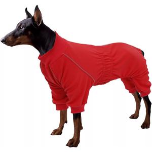 Dog Full Body Warm Fleece Coat with Legs Puppy Pyjamas Jumpsuit Suit with Reflective Zipper Closure Put on and Off Easy and Safety - Red - M