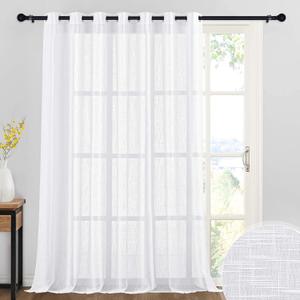 RYB HOME White Sheer Curtains for Living Room, Extra Wide Linen Textured Semi Transparent Privacy Room Divider Drape for Patio Sliding Glass Door, W 100 x L 95 inch, 1 Panel