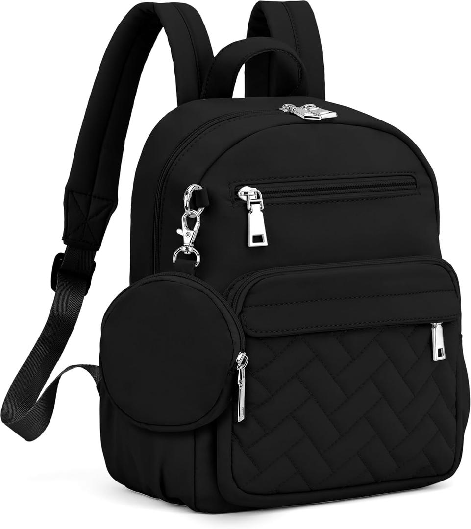 SYTRAH Mini Backpack for Women Small Backpack Purse, Anti Theft Backpack Waterproof Lightweight Puffer Back packs for Travel, Work with Coin Purse Black, S