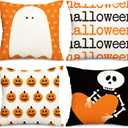 Whaline 4Pcs Halloween Pillow Covers Spooky Skeleton Ghost Pumpkin Throw Pillow Case 18 x 18 Inch Decorative Cushion Cover for Home Office Couch Sofa