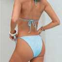 MakeMeChic Women's Two Piece Bikini Sets Floral Tie Backless Halter Tops and Triangle Ruched Swimsuit (Blue, M)