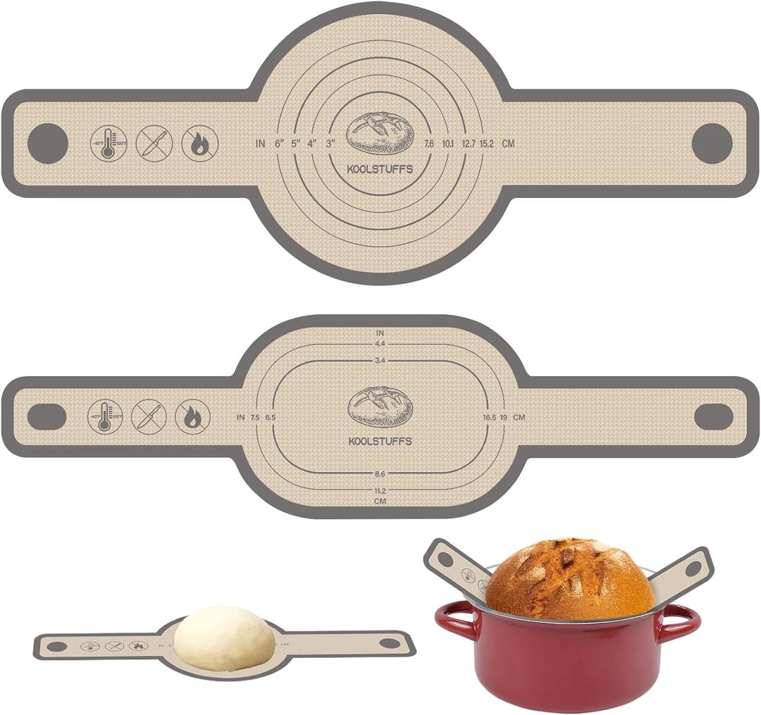 Koolstuffs Silicone Bread Sling Oval and Round, 2 PCS NonstickReusable Bread Baking Mats, Easy-To-Clean Dutch Oven Liners, Sourdough Bread Baking Supplies (Gray)