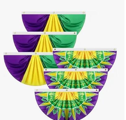 Novabright 6 Pcs 3x1.5Ft Mardi Gras Bunting Flags Garden Banner Outdoor Decoration