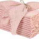 TURSTIN 12 Pieces Cotton Linen Cloth Napkin Handmade Cloth Napkin with Fringe 17 x 17 Inch Soft Cloth Dinner Wedding Napkin Square Rustic Fringe Napkin for Dinners, Parties, Weddings, Dusty Pink