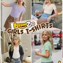 LessonZoo 3 Pack Girls Shirts Ribbed Knit Short Sleeve Modest Soft V Neck Tops Casual Lace Trim Slim Fitted Tees Cute 5-14Y(Cream, Light Green, Light Purple,9-10 Years)