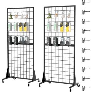 2-Pack 2'x5.5' Ft Grid wall Panel Display Stands 2'x5.5' Ft, Heavy Duty Floor Standing Retail Display Rack with Triangle Base for Retail Art Show