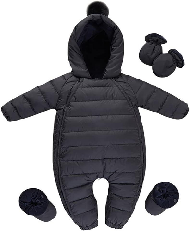 Waterproof Down Filled Baby Snowsuit Fleece Lined Winter Coat, Light Weight, With Gloves&Shoes (6-9 Months, Black)