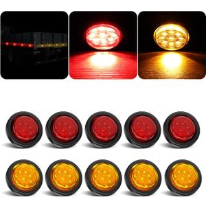 10Pcs 2 Inch LED Trailer Marker Lights, 9 LED 2" Round Clearance Marker Lights with Reflectors for Trailer Truck, RV, Waterproof Sealed, 12V (Amber + Red)
