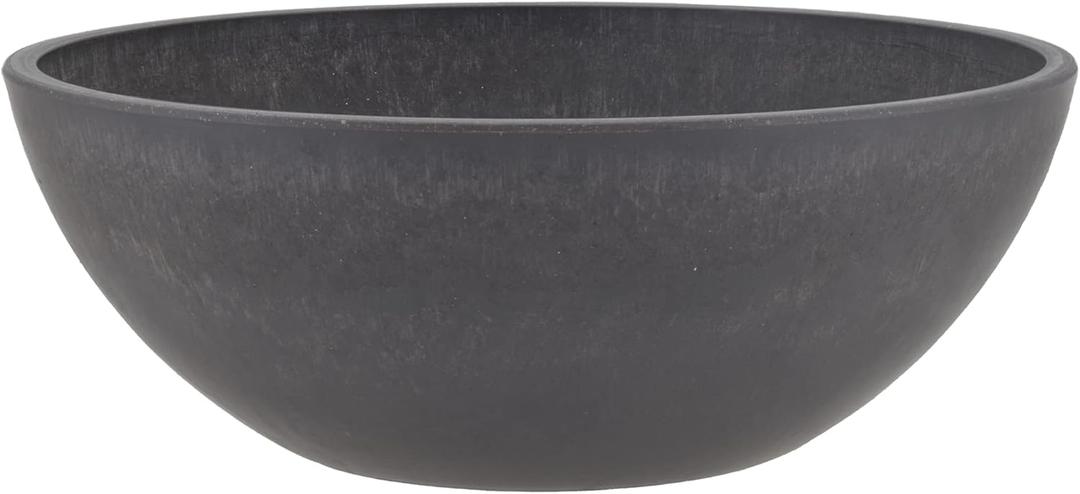 PSW Pot Collection M30DC 12-inch Plastic/Stone/Wood Composite Low Bowl Planter  No Drainage Hole (Drillable), Shallow Indoor/Outer Pot for Succulents, Bonsai, Fairy Gardens, Herbs, Dark Charcoal