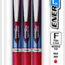 Pentel Gel Ink Pen, EnerGel RTX Retractable Gel Pen, 0.5mm, Needle Tip, Red Ink, 3 Pack (BLN75BP3B)