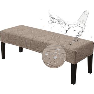 Genina Stretch Jacquard Dining Bench Cover - Anti-Dust Removable Bench Slipcover Washable Bench Seat Protector Cover for Living Room, Bedroom, Kitchen-Taupe (Macrophyte)