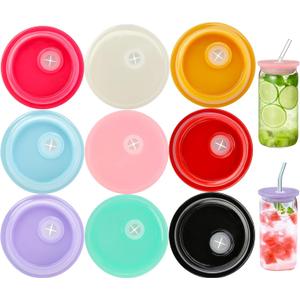 FWUNYVN 9Pcs Acrylic Lids for 16 oz/20 oz Glass Cups with Lids and Straws, Colored Glass Cups Beer Can Replacement Lids(Inner diameter: 6cm/2.36in), Reusable Cup Cover for Coffee Tea Whiskey Drinking