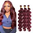 99j Burgundy Bundles Human Hair Body Wave Bundles Human Hair 30 32 34 Inch Brazilian Hair 3 Bundle Wine Red Unprocessed Virgin Remy Hair Extensions 50 Gram Per Bundle
