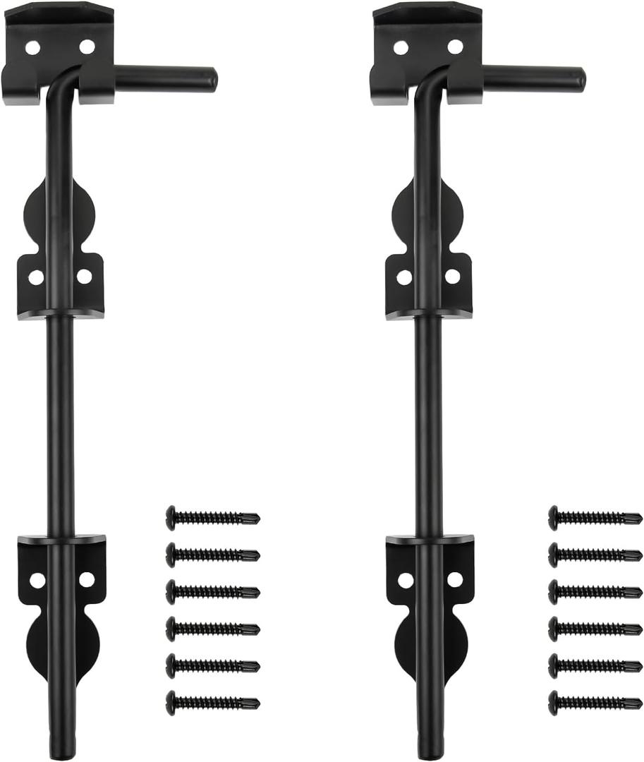 Gezen 12" Cane Bolt Gate Drop Rod Heavy Duty Gate Latch for Wooden Fences Metal Gates Doors Stopper Hardware Holding Gate to The Ground, Black Finish, 2 Pack