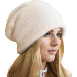 Slouchy Beanie Hat - Double Layer Knit Winter Hat for Women - Versatile - Great Elasticity, White