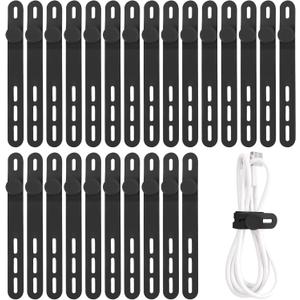 Oligei 25 Pcs Silicone Cable Ties, Cable Ties Reusable, High Elasticity Cord Wraps for Electrical Cords, Cord Organizer for Earphone, Phone Charger(Black)