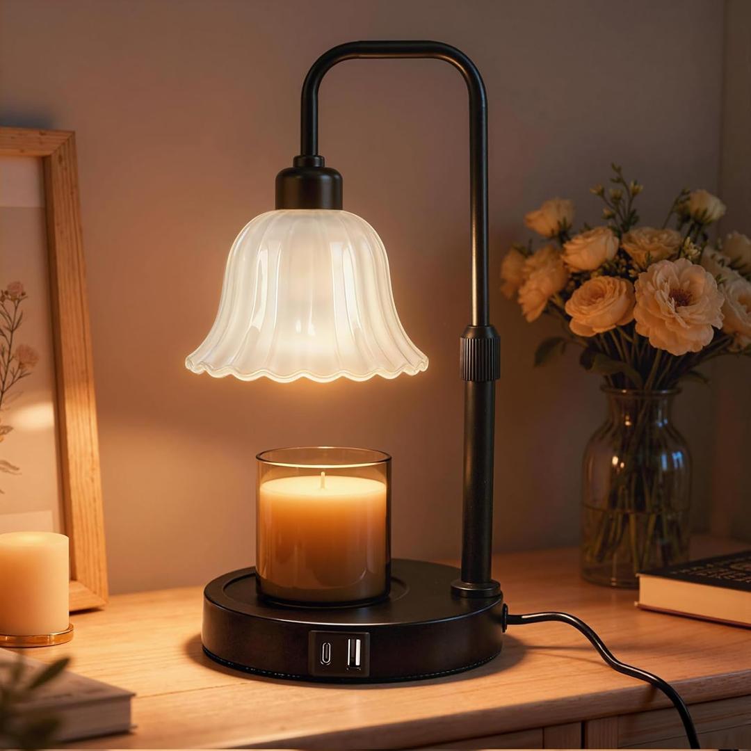 DomeStar Flower Candle Warmer Lamp, Adjustable Height Wax Melting Unique Lamp with Timer & Dimmer, Vintage Bedroom Decor for Scented Jar Candles - Ideal for Housewarming Birthday Valentine's Day Gifts (Clear-Black)