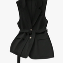 Floerns Women's Elegant Sleeveless Vest Blazer Button Lapel Collar Work Jacket Coat Size, XL