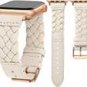 TOYOUTHS Braided Leather Strap Compatible with Apple Watch Band Women 49/ 46/ 45/ 44/ 42mm Dressy Designer Woven Leather Bracelet for iWatch Series 11 10 9 8 7 6 5 4 Ultra SE 3 2 1, Starlight/ Rose Gold