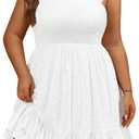  Womens Plus Size Summer Dresses - Casual Eyelet Square Neck Sleeveless Smocked Ruffle A-Line Cute Short Sundress (White) 20W