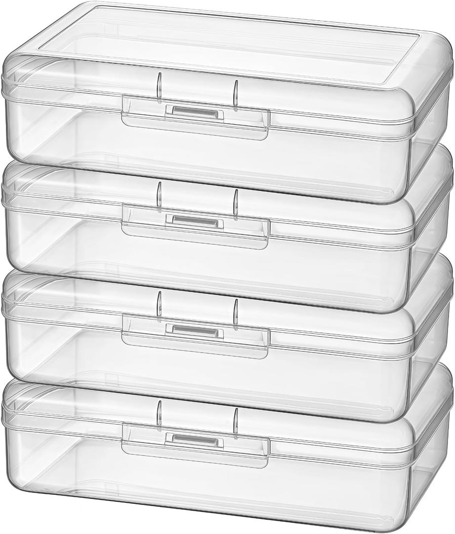 4 Pack Rectangular Clear Plastic Storage Containers Box with Hinged Lid for Beads and Other Small Craft Items (8 x 4.7 x 2.3 inch)