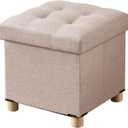 BRIAN & DANY Ottoman with Storage, Small Storage Ottoman for Dorm, Linen Folding Ottoman Foot Stool with Legs for Living Room and Bedroom, 15"x15"x15" - Beige