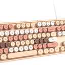 Wired Keyboard, 104 Keys Full-Sized Typewriter Keyboards, USB Plug and Play Office Keyboard with Number Pad, Caps Indicators, Foldable Stands for Windows, PC, Laptop, Desktop (Milk-Tea)