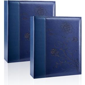 Photo Album 8x10 2 Packs Clear Pages Pockets Leathe Cover Slip Slide in Photo Album Each Holds 50 Vertical 8x10 Photos Picture Book for Wedding Family (Blue)