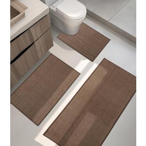 YIHOUSE Bathroom Rugs Sets 3 Pieces, Coffee Ultra Thin Bath Mats Fit Under Door, Absorbent Quickly Dry Rubber Backing Braided Bath Mat Set, Non Slip Washable Bath Rugs Mat for Bathroom Floor, Coffee