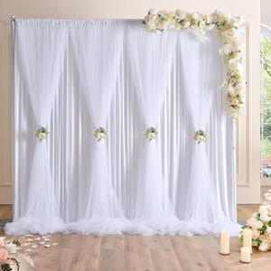White Tulle Backdrop Curtains for Baby Shower Party Wedding Photo Drape Sheer Backdrop for Birthday Bridal Shower Photography Props 10 ft X 7 ft (84"W x 120"L (Pack of 2))