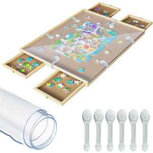 2 Roll Puzzle Board Cover Mat 34x26 Inch with 12 PCS Locking Buckles for 1500 Piece Jigsaw Puzzle Table Puzzle Table Replace Cover (Cover Mat Only)